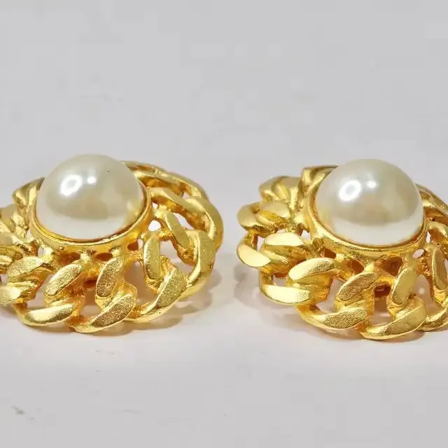 1980s 14K Gold Plated Faux Pearl Earrings