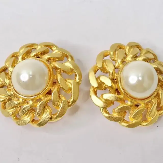 1980s 14K Gold Plated Faux Pearl Earrings