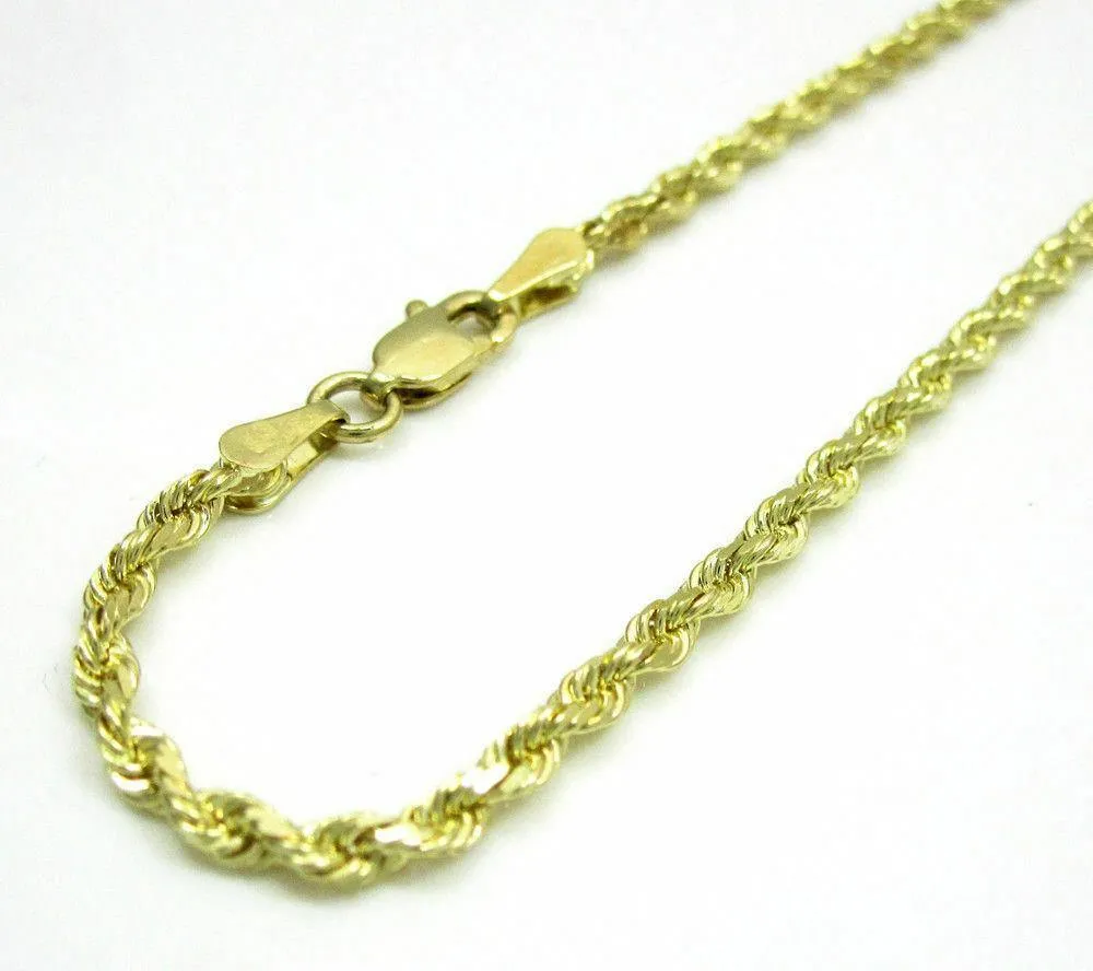 1mm Solid Diamond Cut Rope Chain Bracelet in 14K Yellow Gold