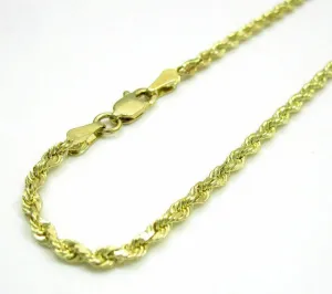 1mm Solid Diamond Cut Rope Chain Bracelet in 14K Yellow Gold