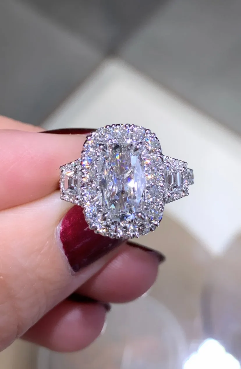 2.76ct t.w. Henri Daussi 3 Stone Cushion Cut Engagement Anniversary Ring