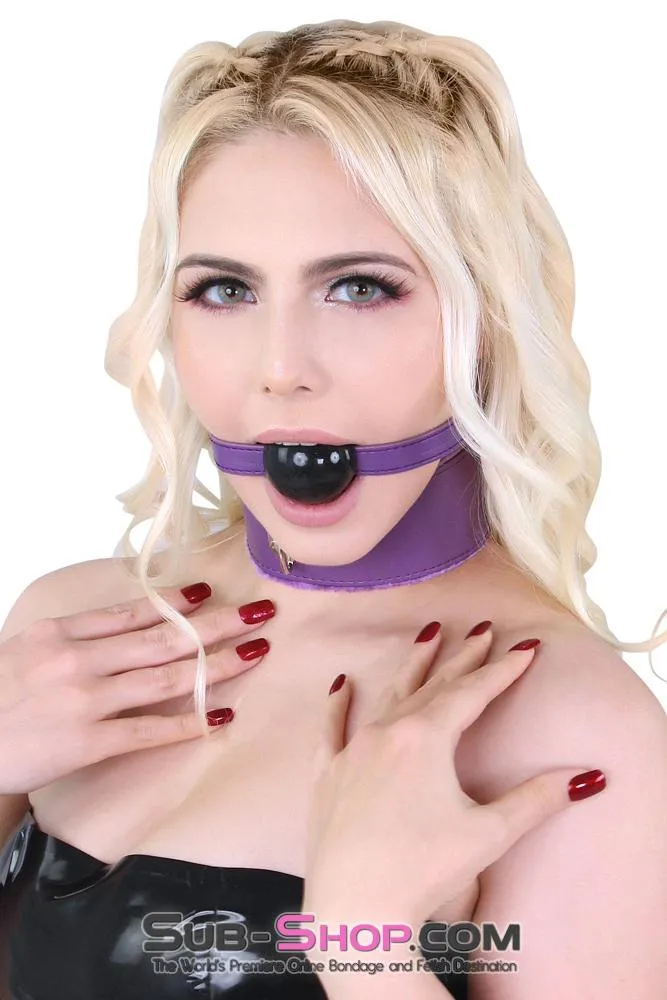 3810MQ-SIS      BDSM Mistress for Hire Pretty Sissy Boi Mouth Gag Purple Strap Beginner's Black Classic Ball Gag