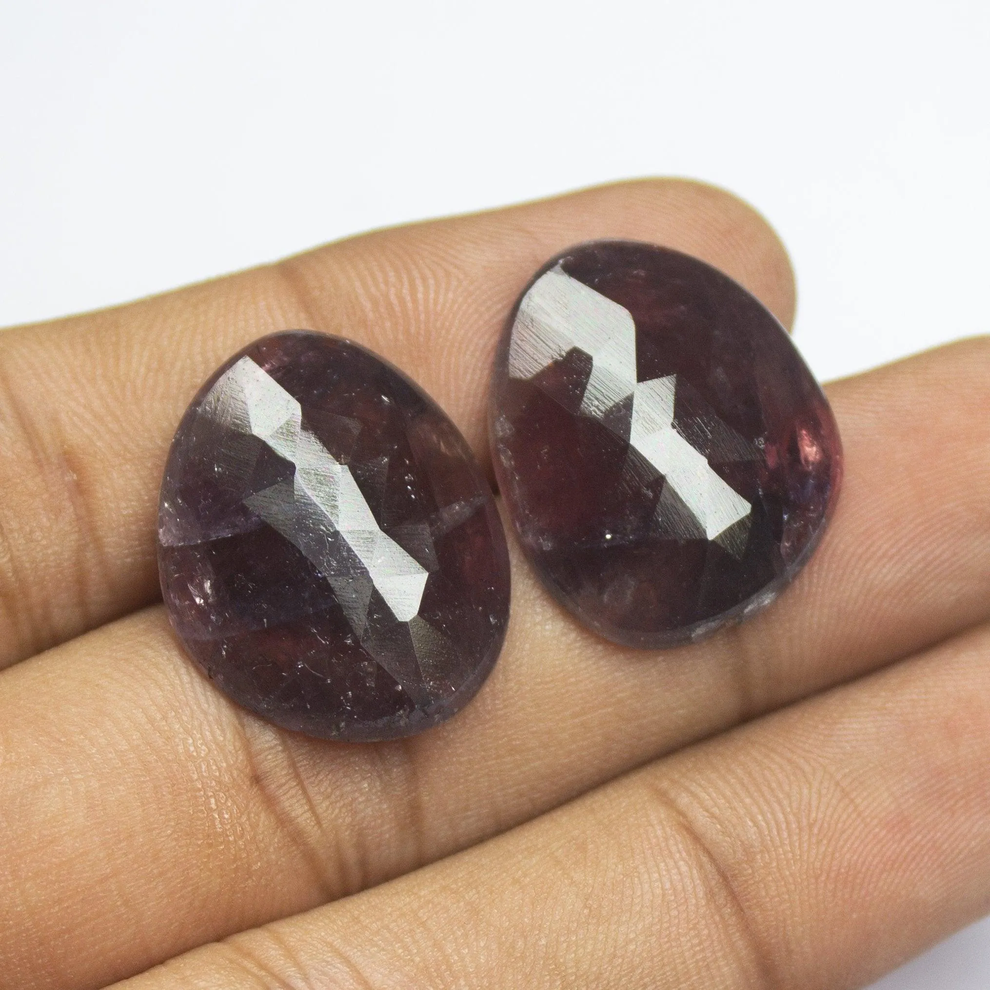 46 carats, 24x19mm, Natural Bi Pink Sapphire Rose Cut Uneven Oval Matching Pair Gemstone