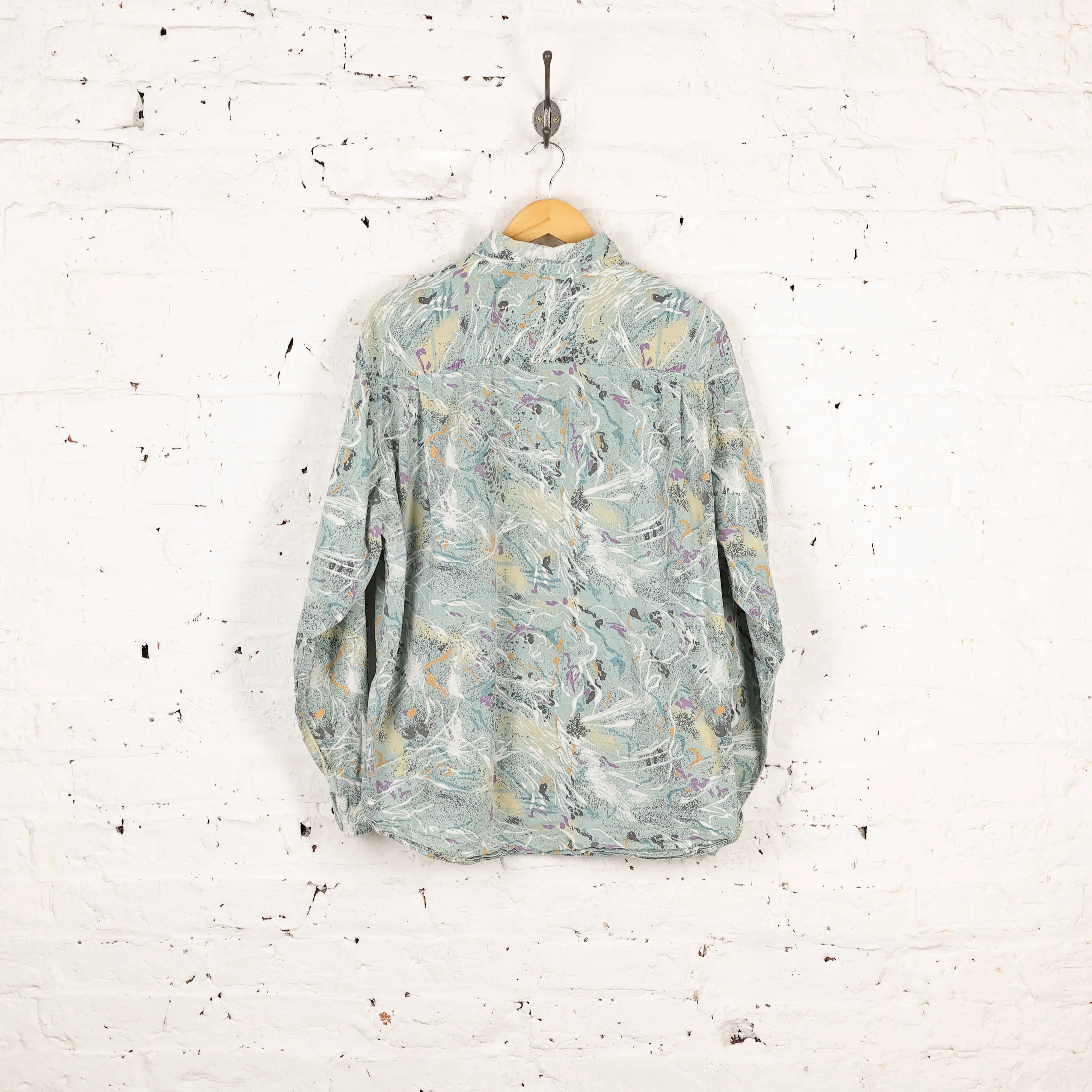 90s Long Sleeve Pattern Shirt - Green - L