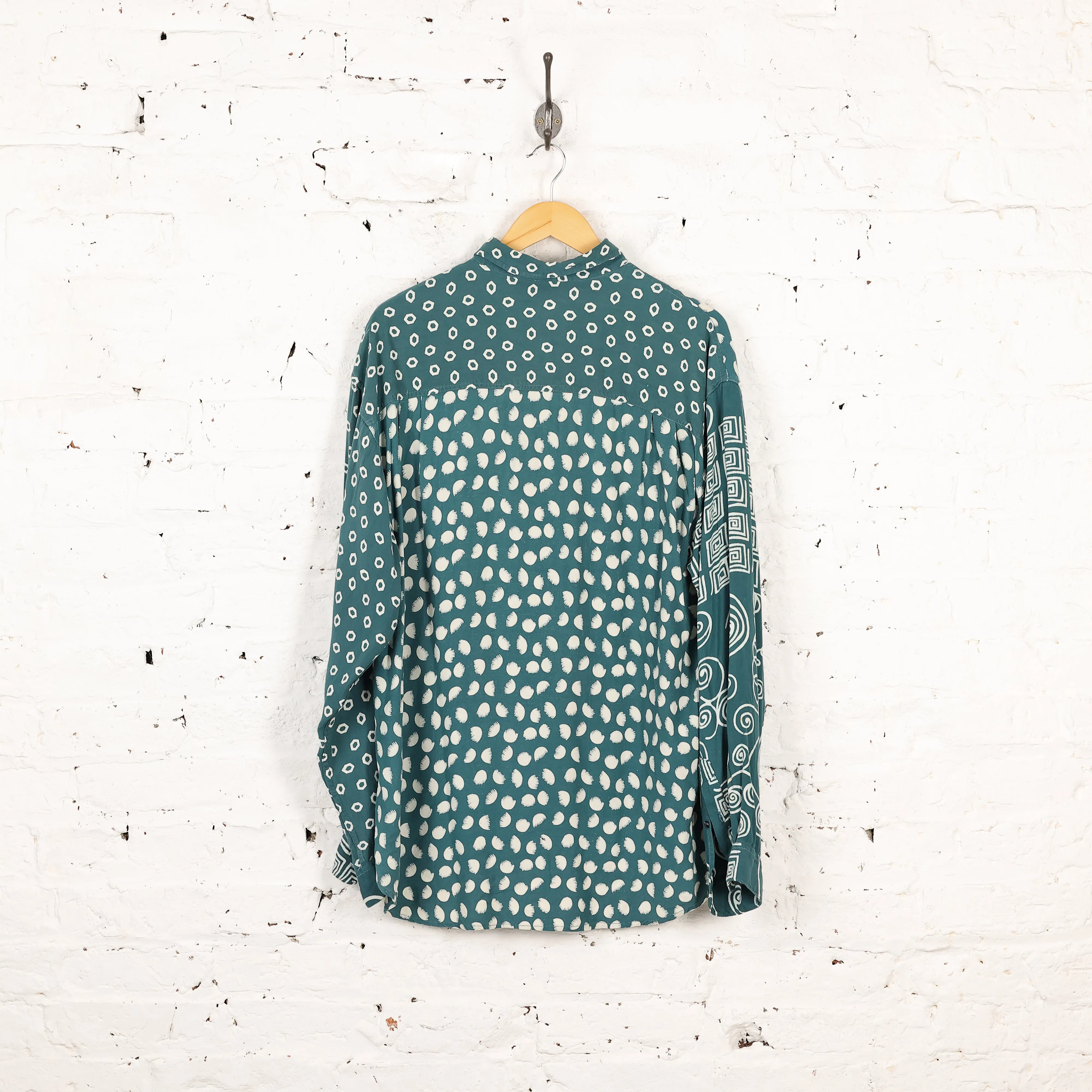 90s Long Sleeve Pattern Shirt - Green - XL