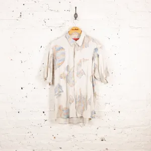 90s Short Sleeve Pattern Shirt - White - XL