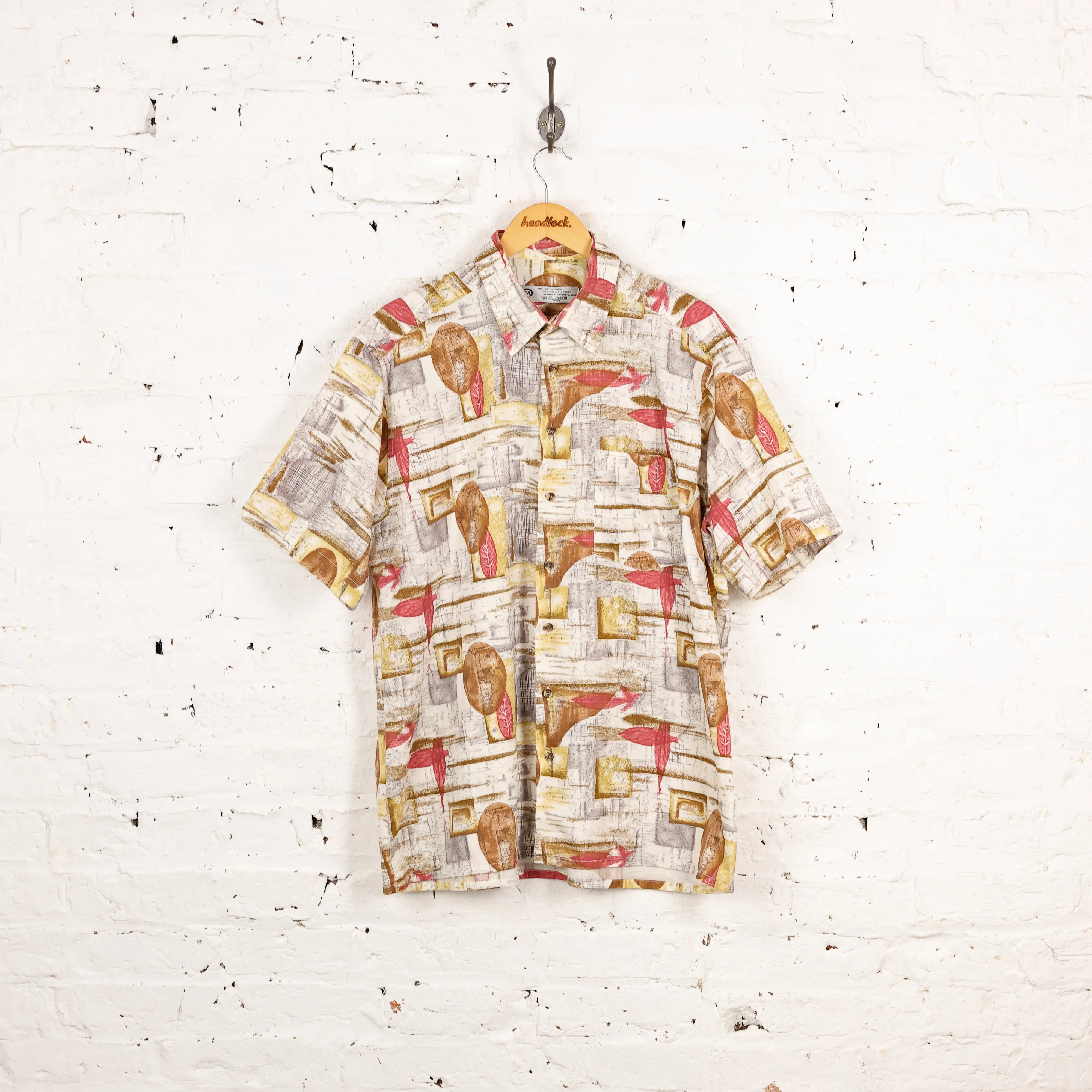 90s Short Sleeve Pattern Shirt - White - XL