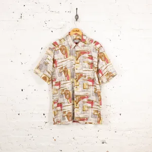 90s Short Sleeve Pattern Shirt - White - XL