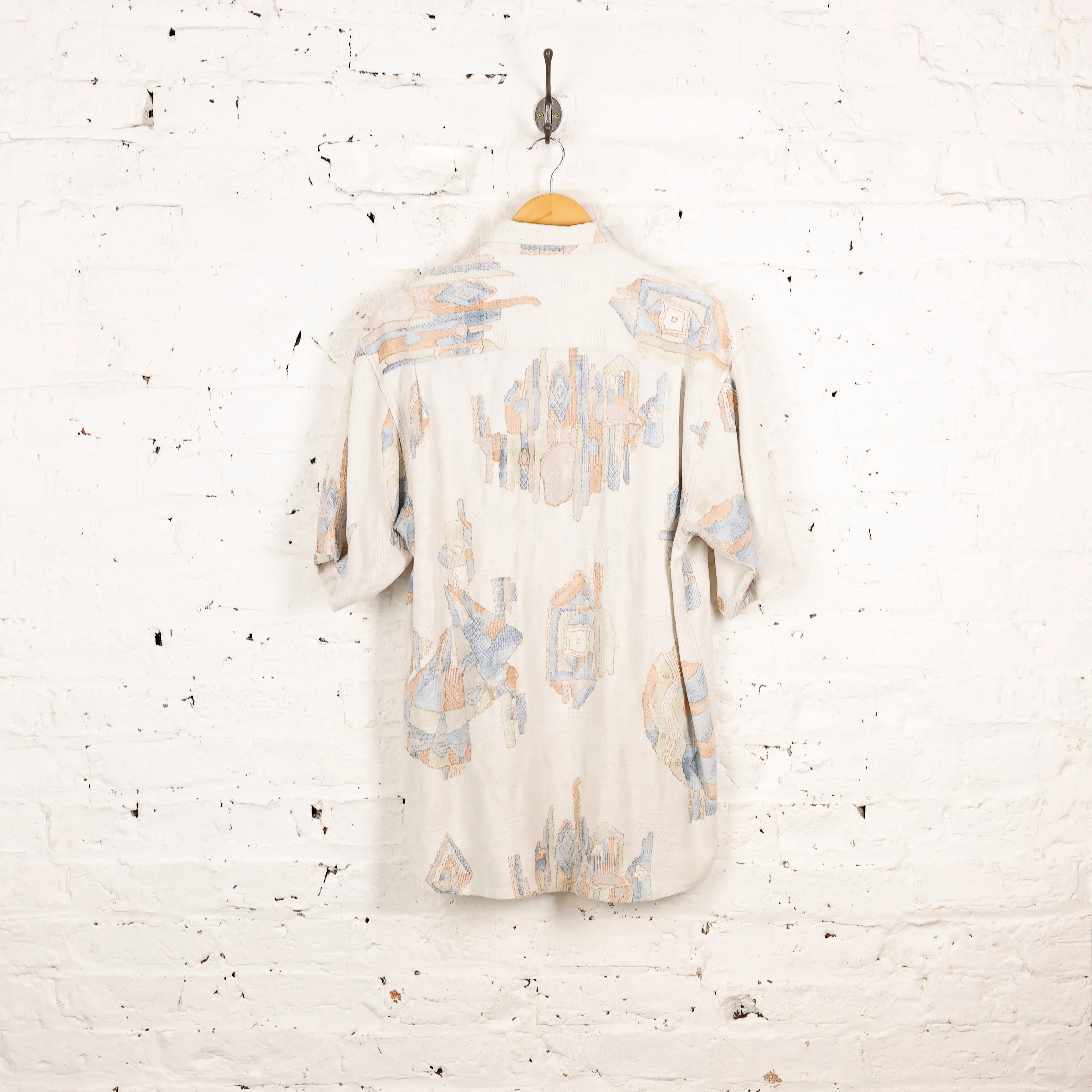 90s Short Sleeve Pattern Shirt - White - XL