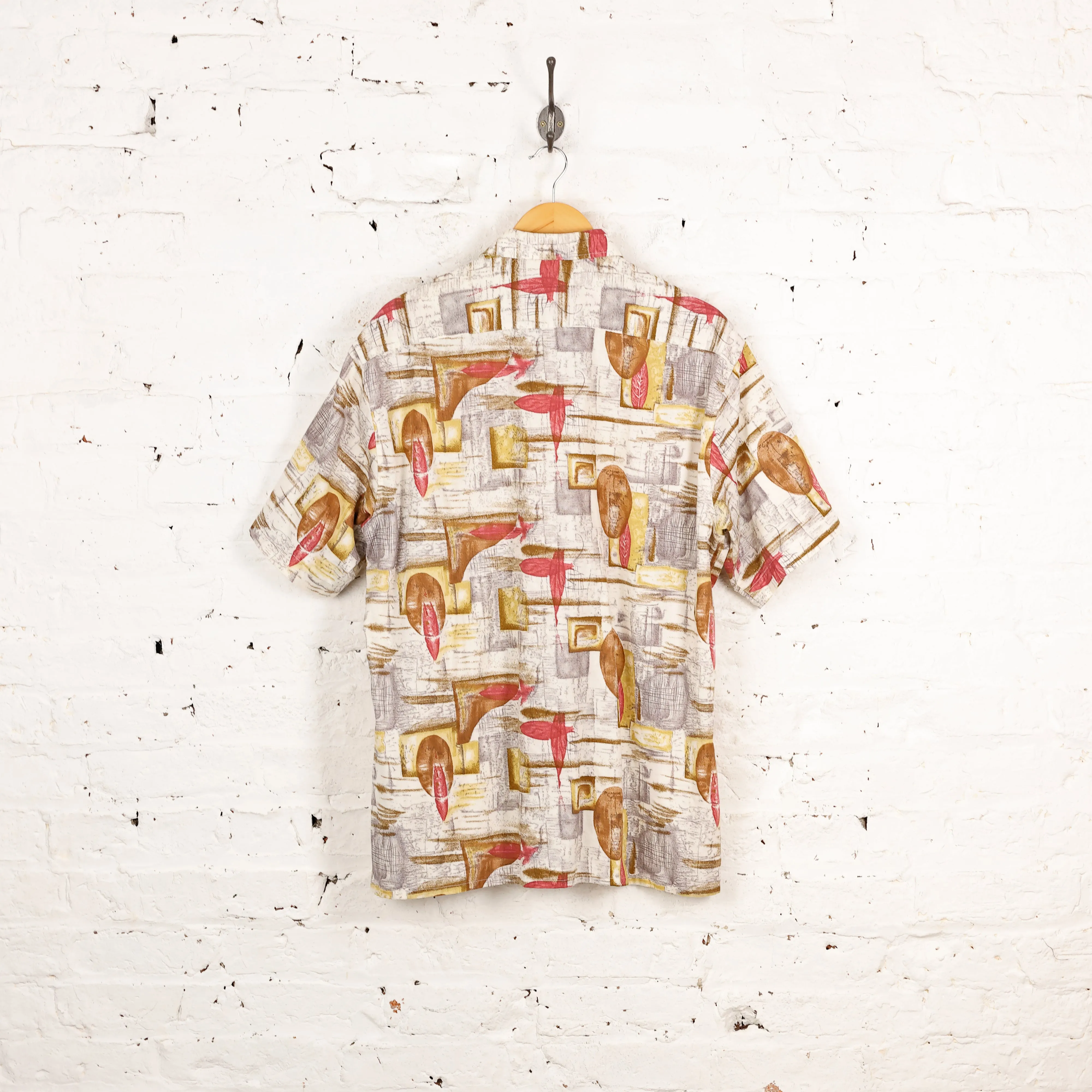 90s Short Sleeve Pattern Shirt - White - XL