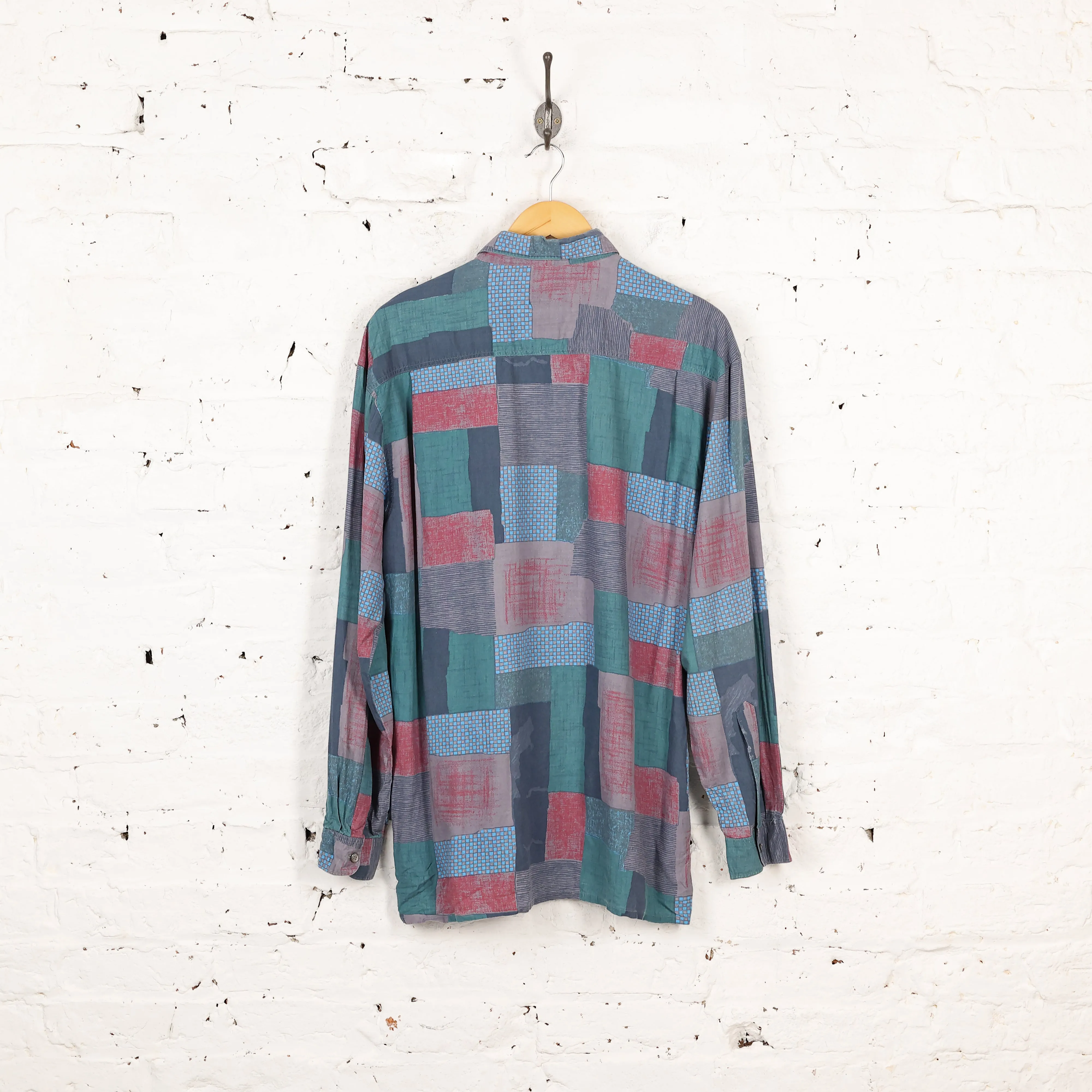 90s Squares Pattern Shirt - Purple - M