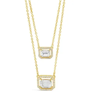 Absolute Gold Square Pendant Double Fine Chain Necklace