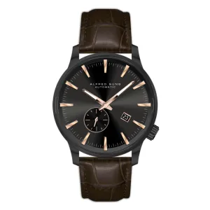 Alfred Sung Automatic II Black Sunray Dial Brown Leather Strap Men's watch