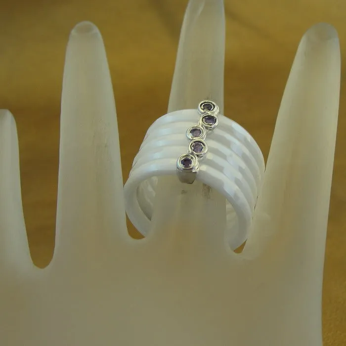 Amethyst Ring White Ceramic 925 Silver 7,8,9,10  Handmade Hadar Designers (I r889