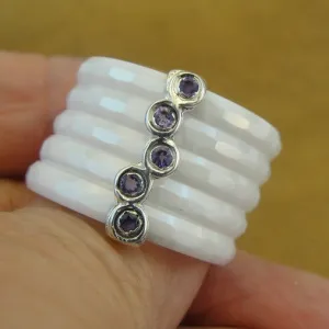 Amethyst Ring White Ceramic 925 Silver 7,8,9,10  Handmade Hadar Designers (I r889