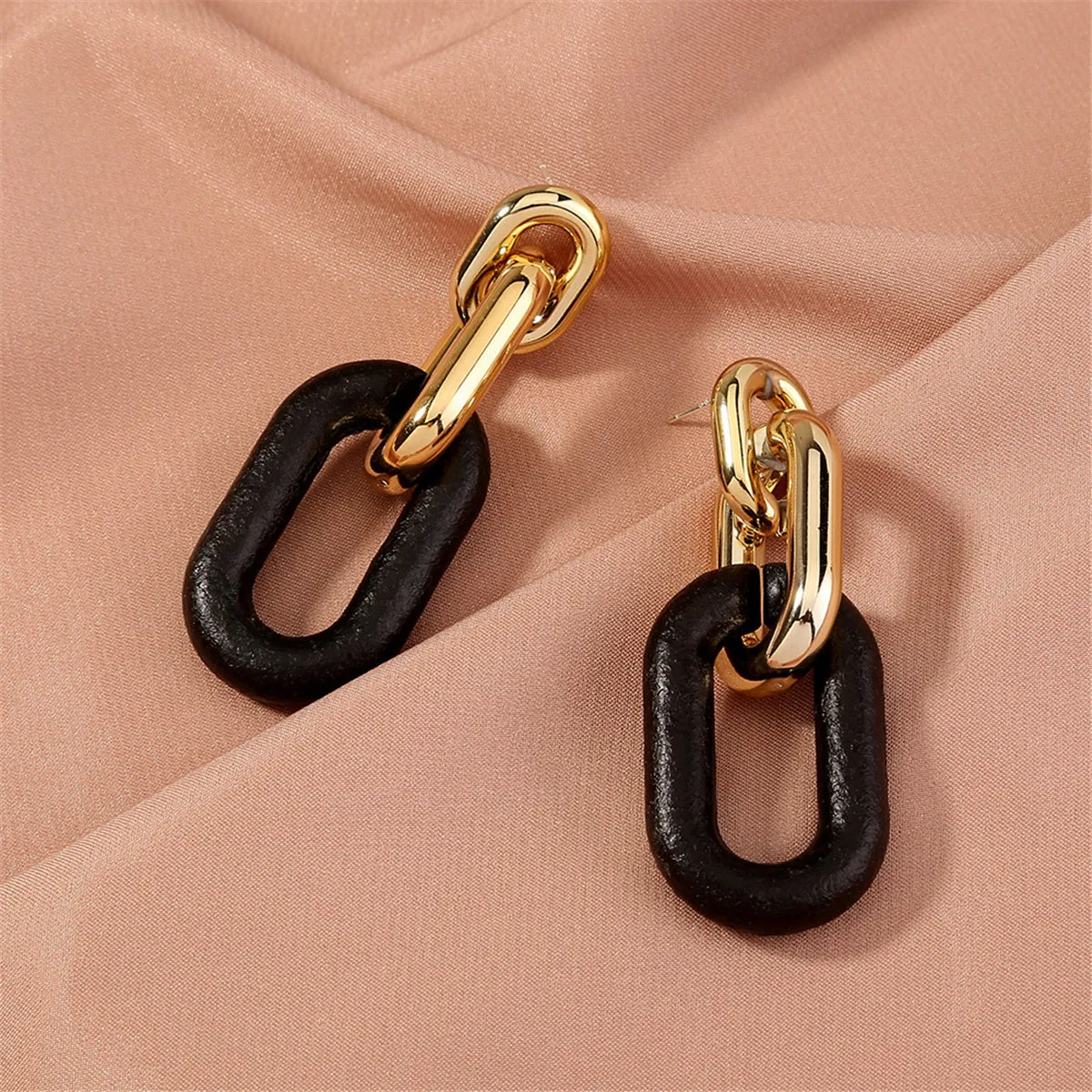 Black & 18K Gold-Plated Chain Drop Earrings