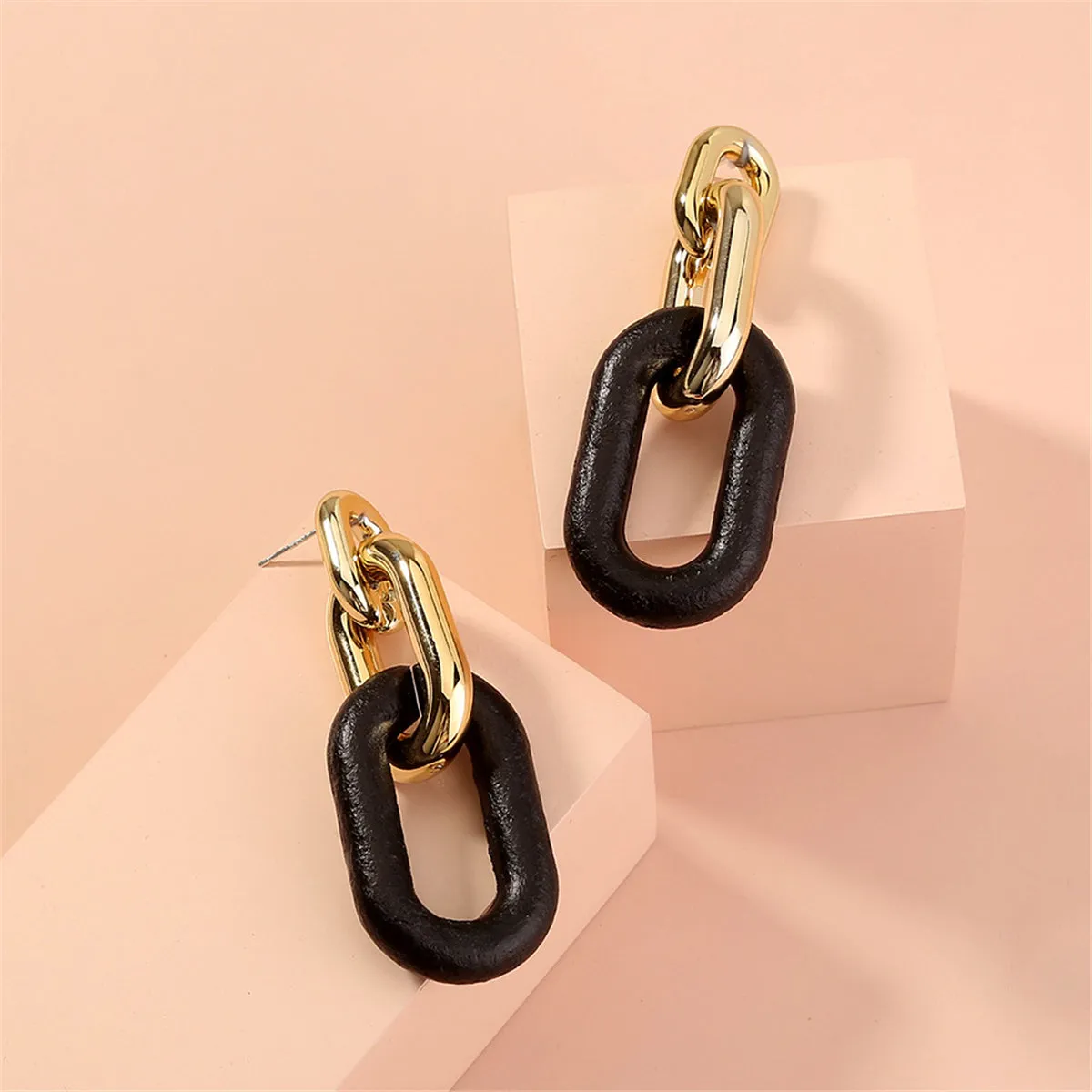 Black & 18K Gold-Plated Chain Drop Earrings