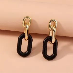 Black & 18K Gold-Plated Chain Drop Earrings