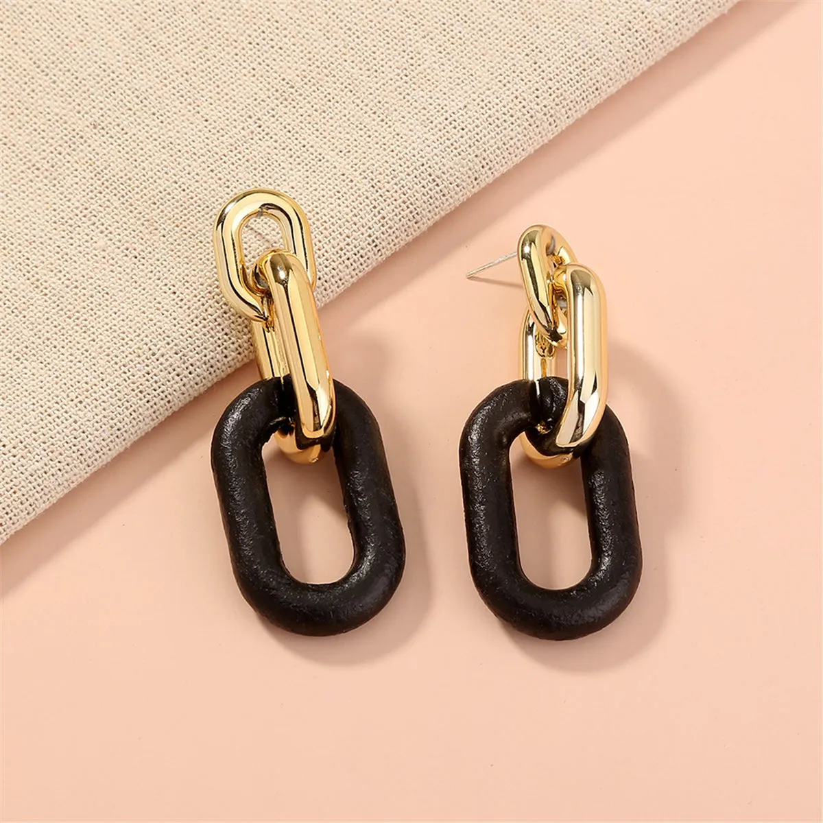 Black & 18K Gold-Plated Chain Drop Earrings