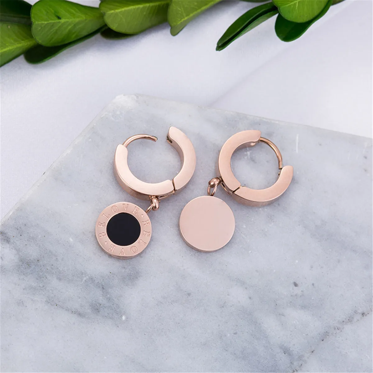 Black & 18K Rose Gold-Plated Huggie Earrings