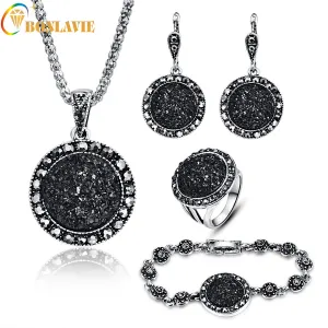 Black Broken Stone Wedding Jewelry Sets