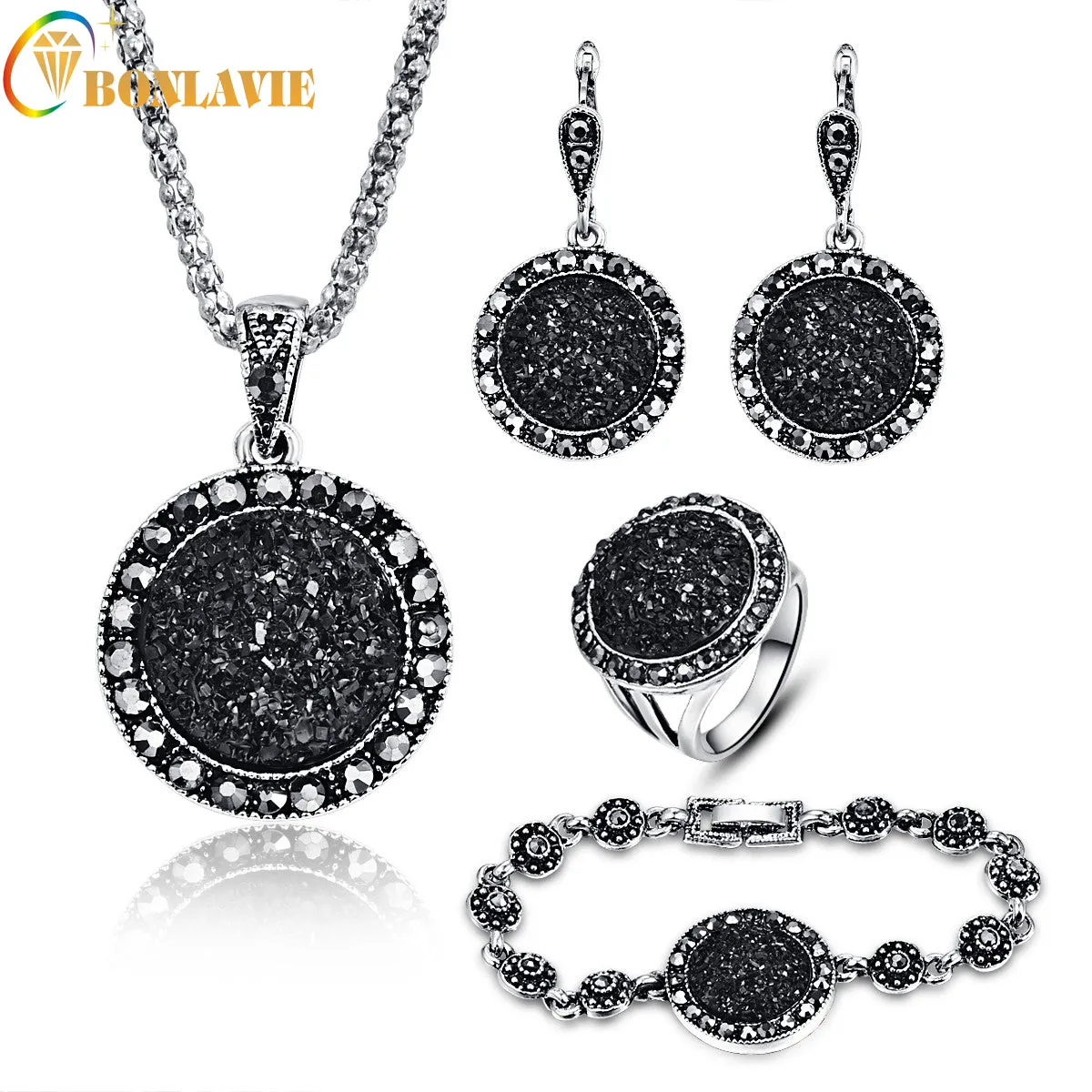 Black Broken Stone Wedding Jewelry Sets