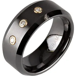 Black Ceramic & 14k Yellow Gold 1/10 CTW Diamond 8mm Band Size 12.5