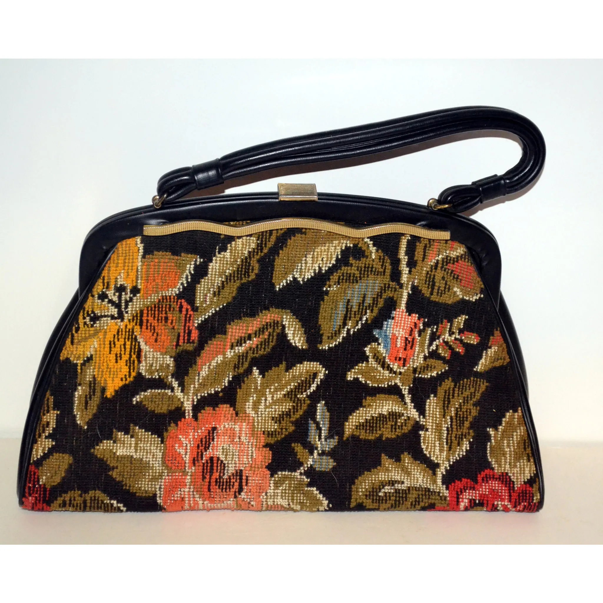 Black Floral Carpetbag Purse By Dova