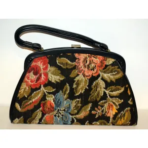 Black Floral Carpetbag Purse By Dova