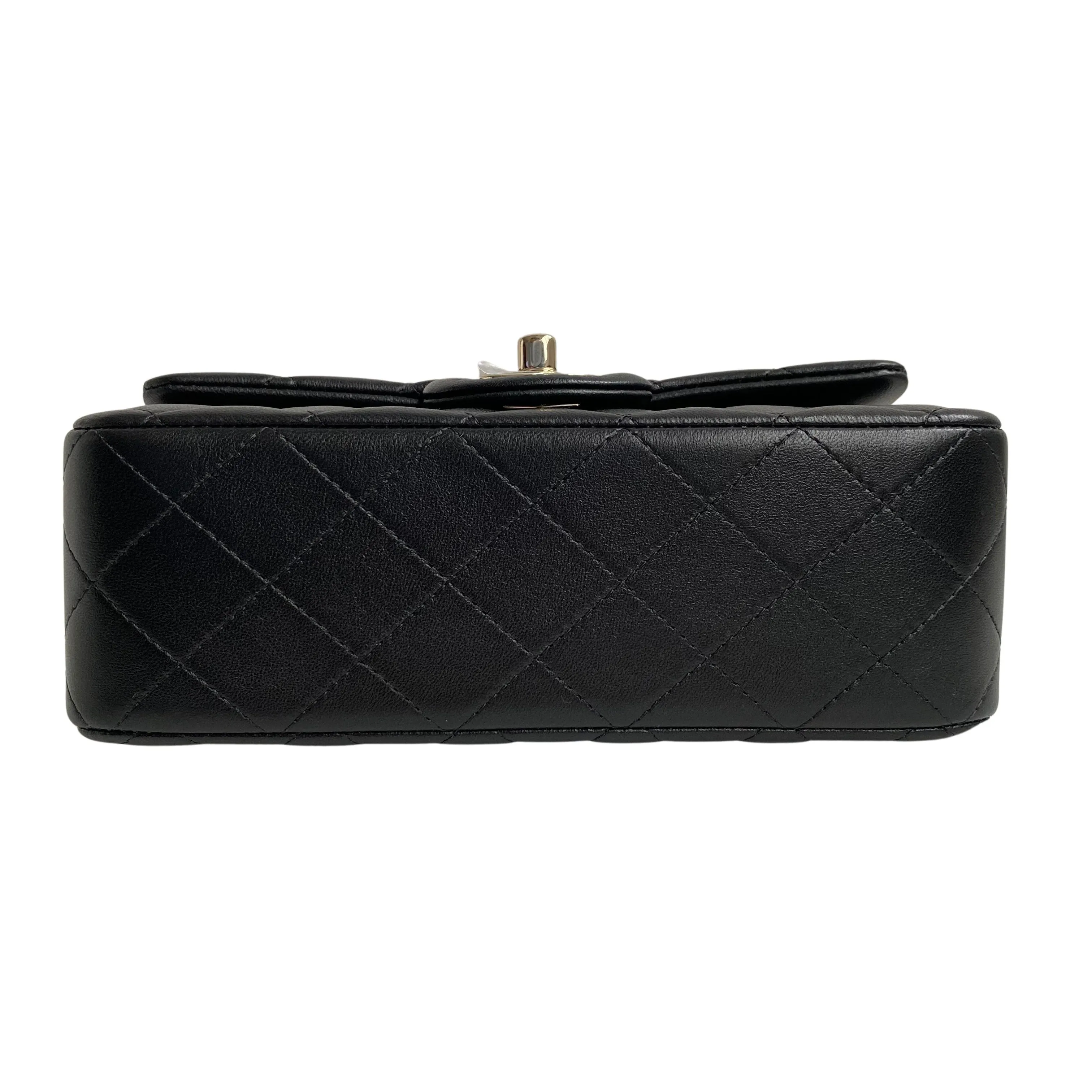 Black Lambskin Quilted Mini Top Handle Rectangular Flap