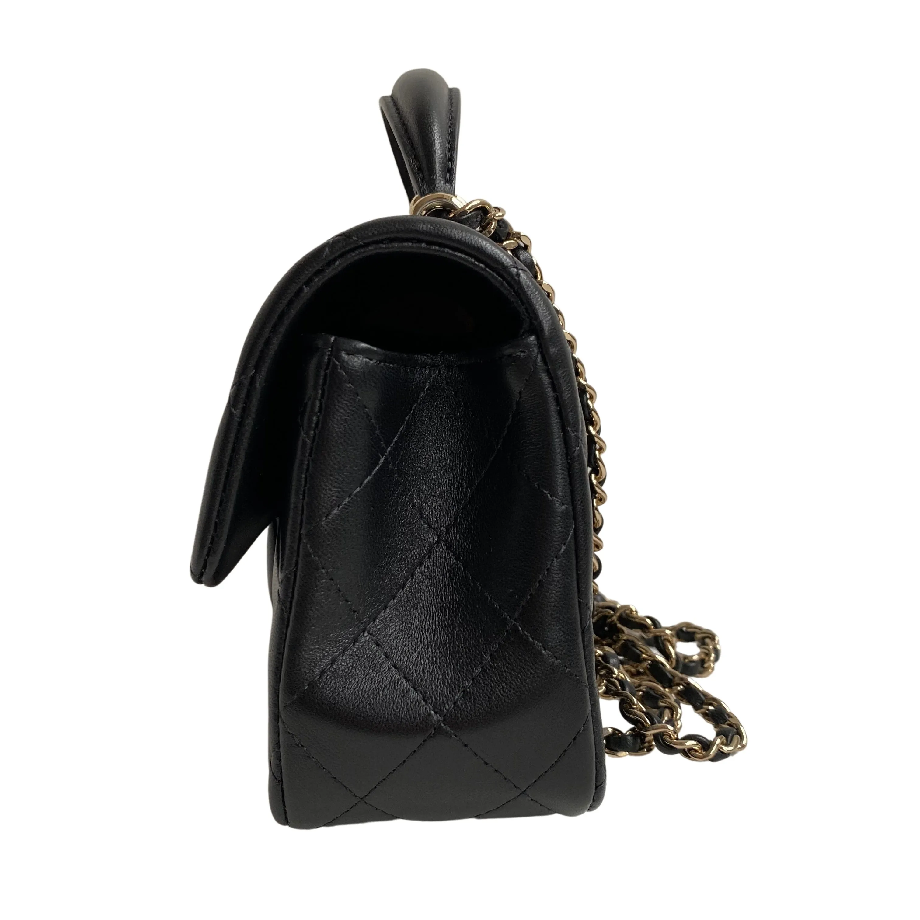Black Lambskin Quilted Mini Top Handle Rectangular Flap