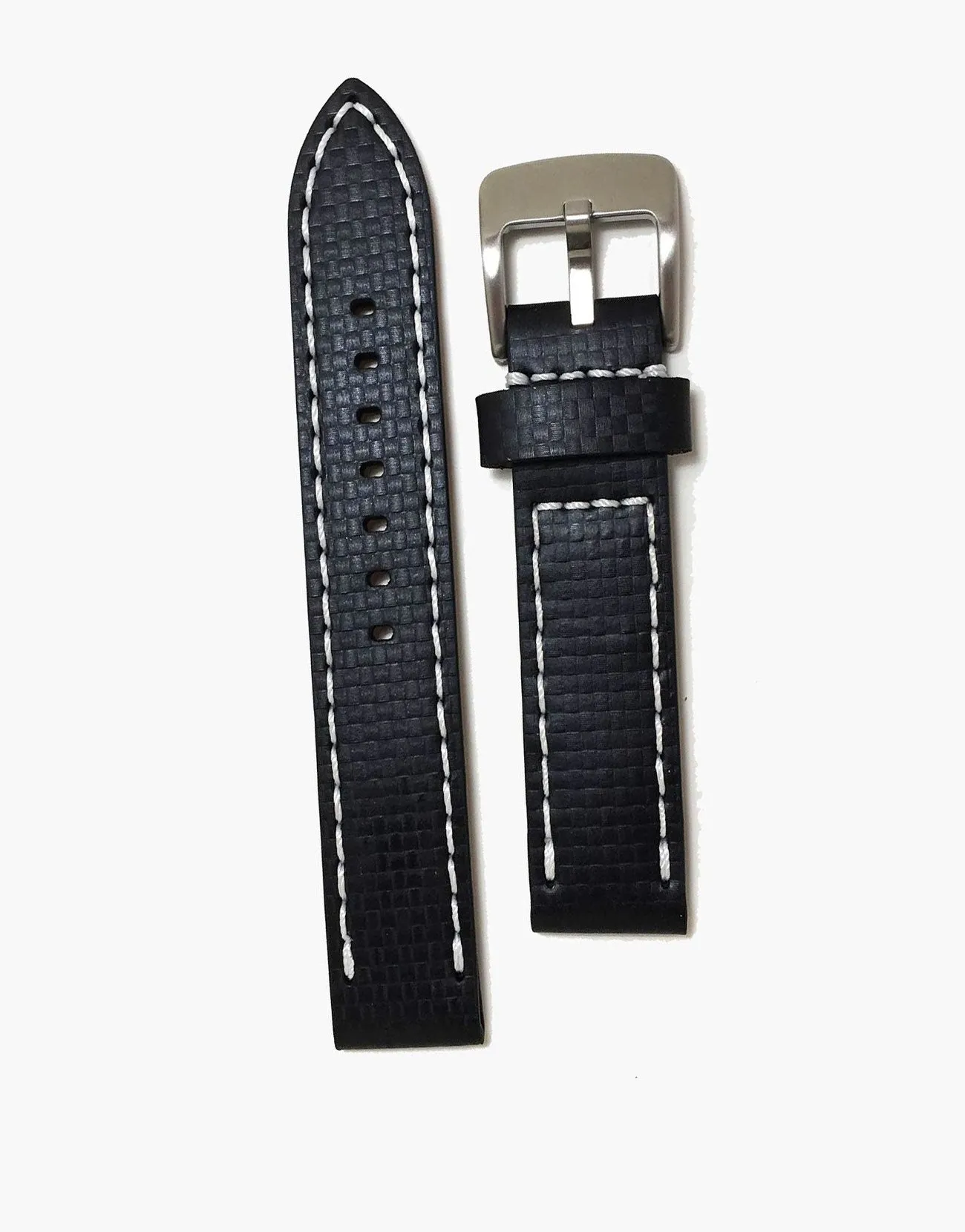 Black Leather Carbon Fiber Embossed Watch Bands White stitching by LUX