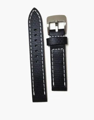 Black Leather Carbon Fiber Embossed Watch Bands White stitching by LUX