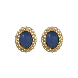 Blue & 18K Gold-Plated Openwork Oval Stud Earrings
