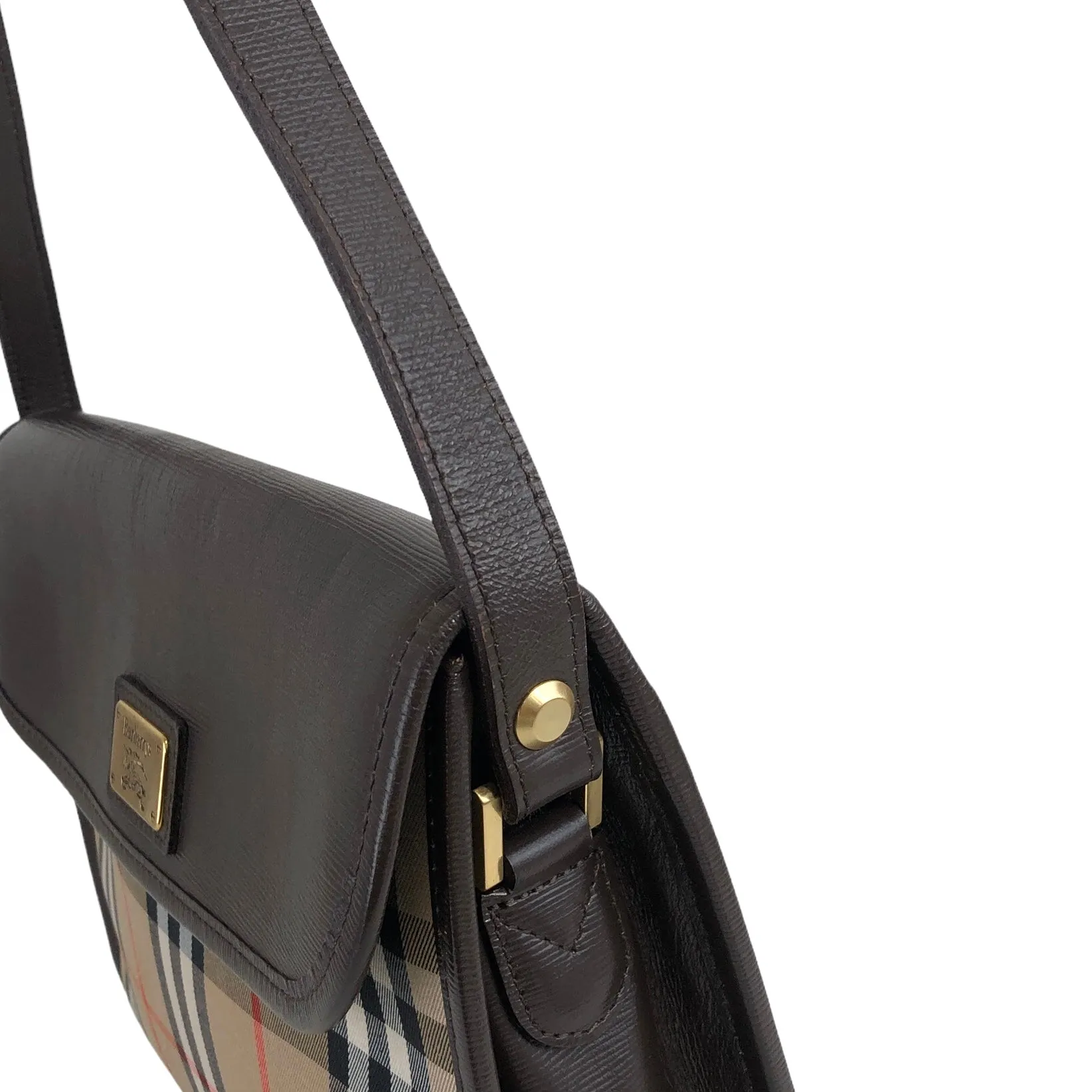 BURBERRY Classic Check Canvas Leather Shoulder bag Beige Brown Vintage sxruwc