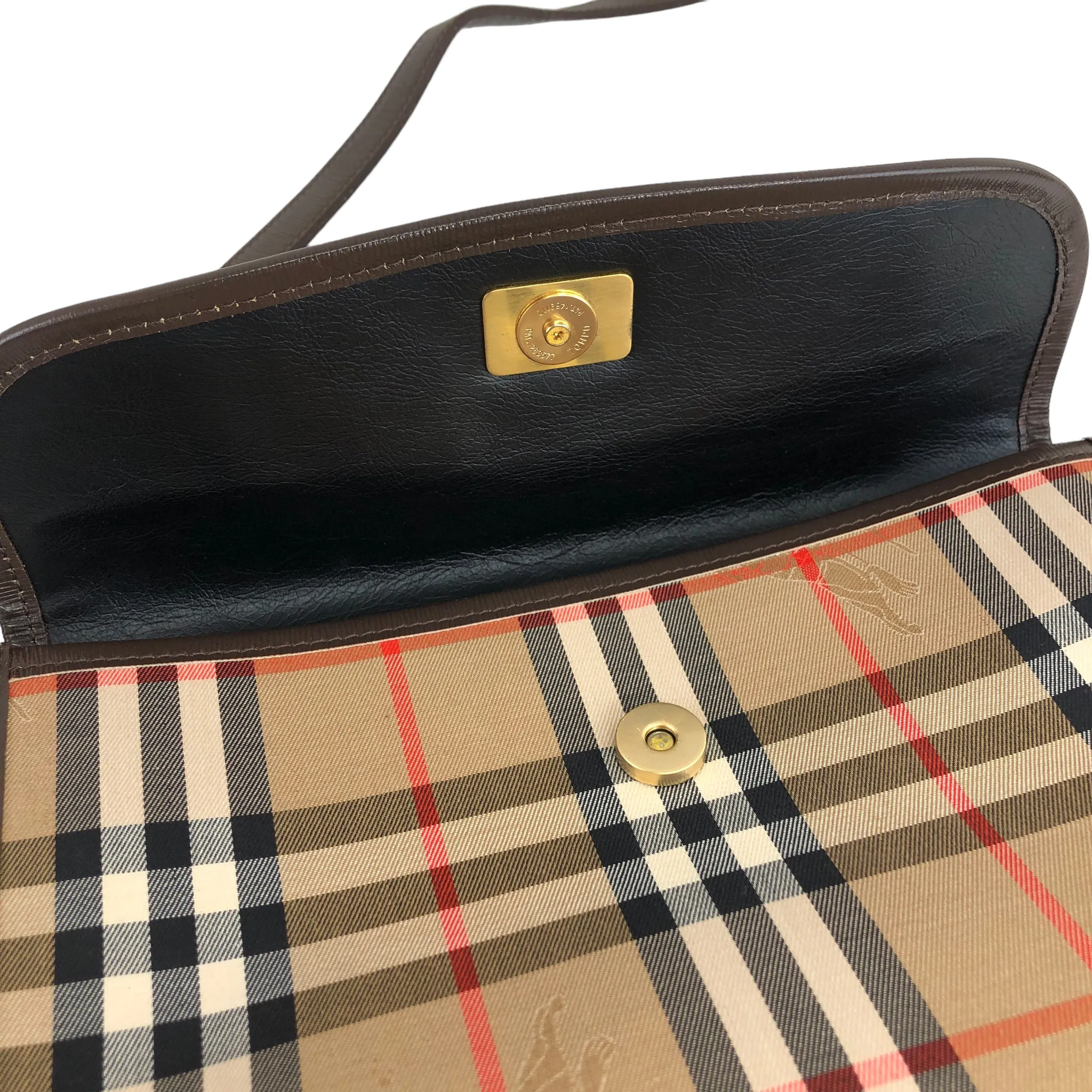 BURBERRY Classic Check Canvas Leather Shoulder bag Beige Brown Vintage sxruwc