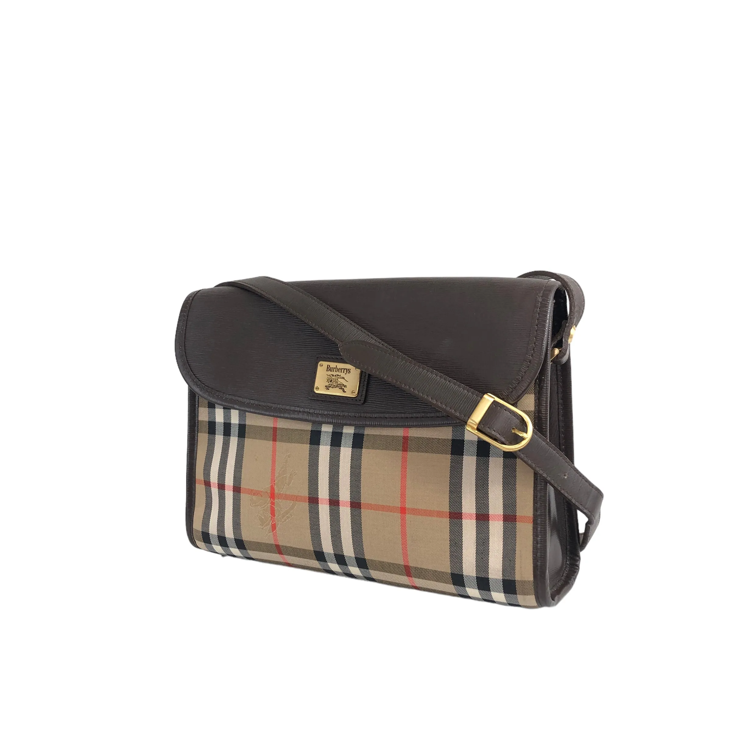 BURBERRY Classic Check Canvas Leather Shoulder bag Beige Brown Vintage sxruwc