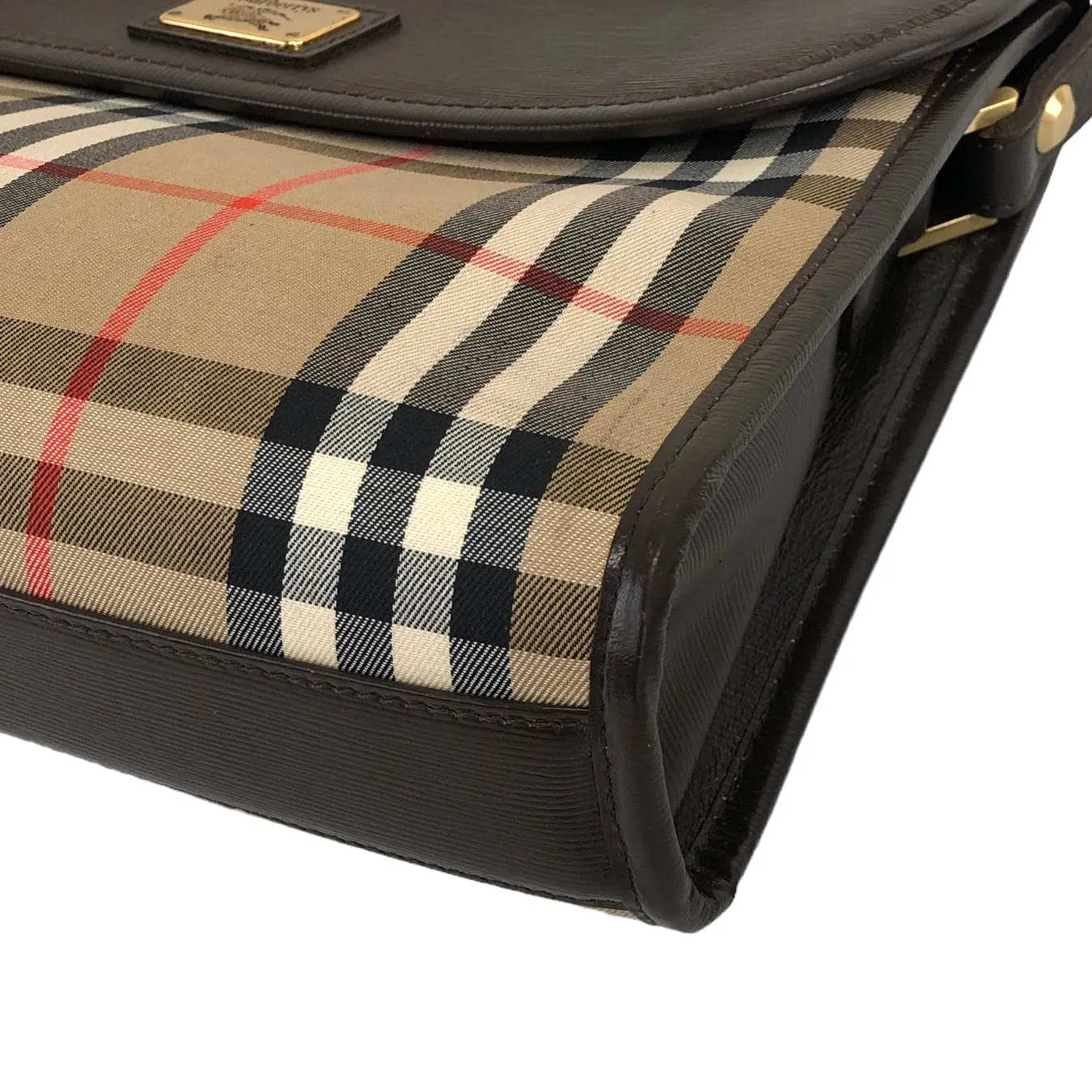 BURBERRY Classic Check Canvas Leather Shoulder bag Beige Brown Vintage sxruwc