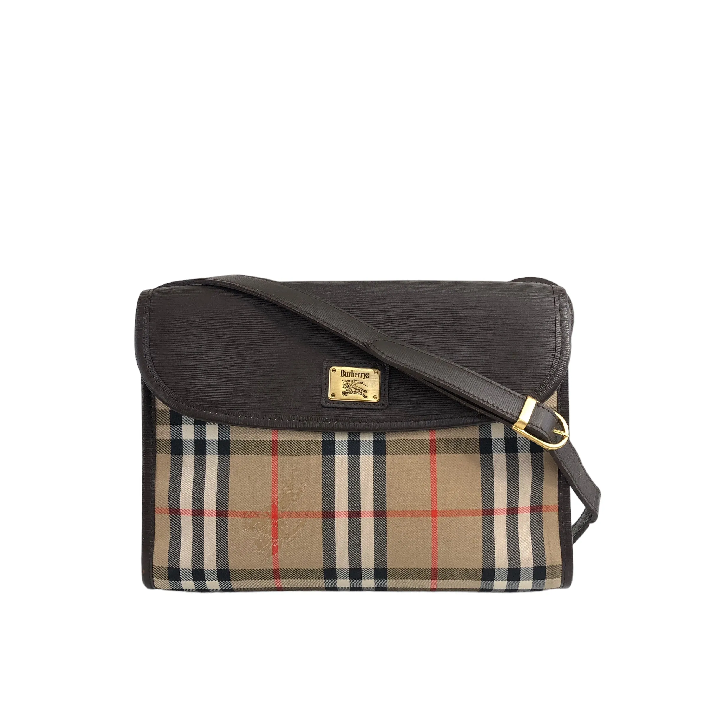 BURBERRY Classic Check Canvas Leather Shoulder bag Beige Brown Vintage sxruwc