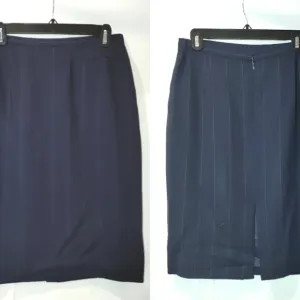 Burberrys Vintage Pencil Suit Skirt Navy Blue White Pinstripe Wool Lined Size 12