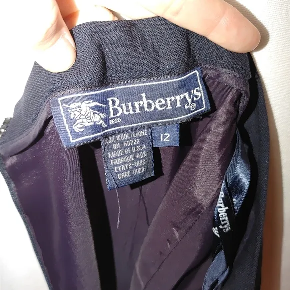 Burberrys Vintage Pencil Suit Skirt Navy Blue White Pinstripe Wool Lined Size 12