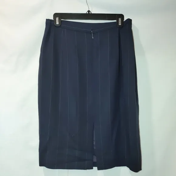Burberrys Vintage Pencil Suit Skirt Navy Blue White Pinstripe Wool Lined Size 12