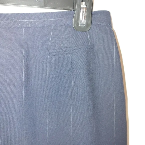 Burberrys Vintage Pencil Suit Skirt Navy Blue White Pinstripe Wool Lined Size 12