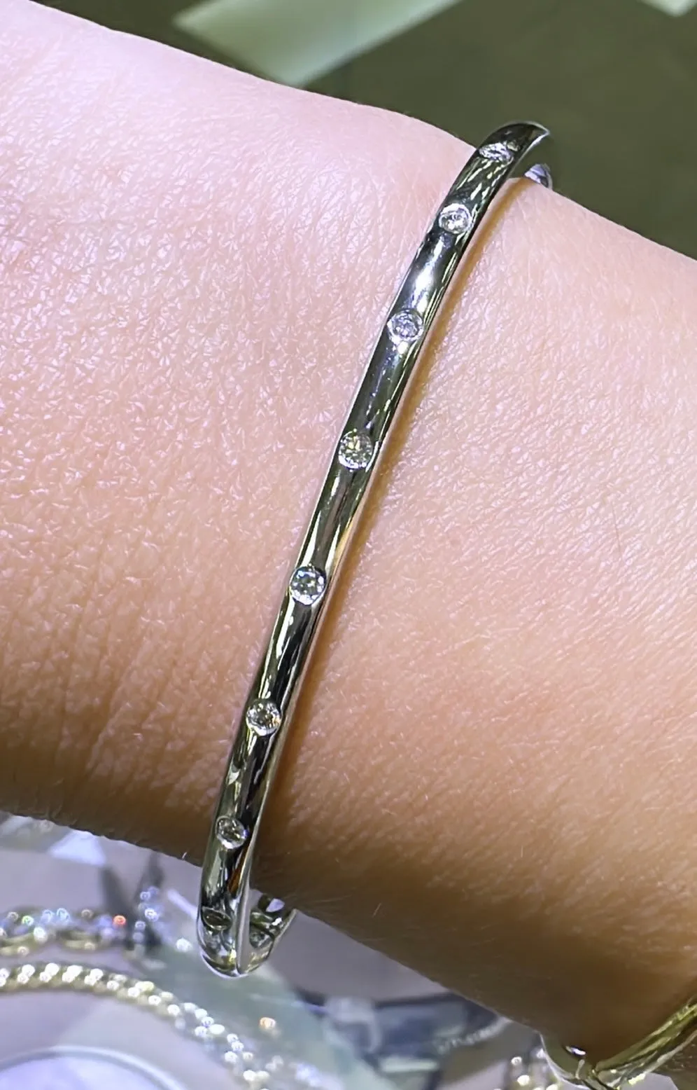 Burnish Set Diamond Station Bangle Bracelet