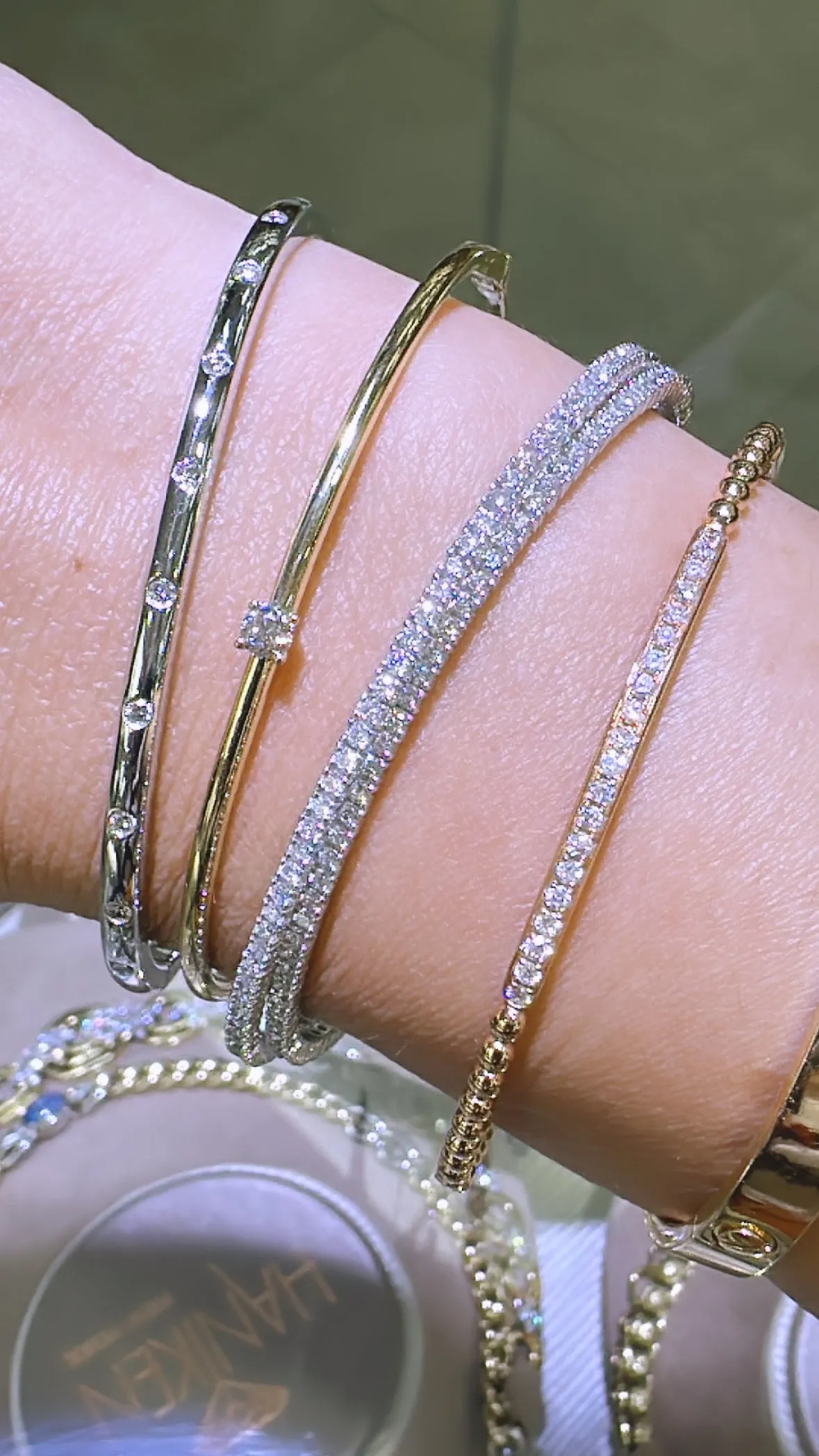 Burnish Set Diamond Station Bangle Bracelet