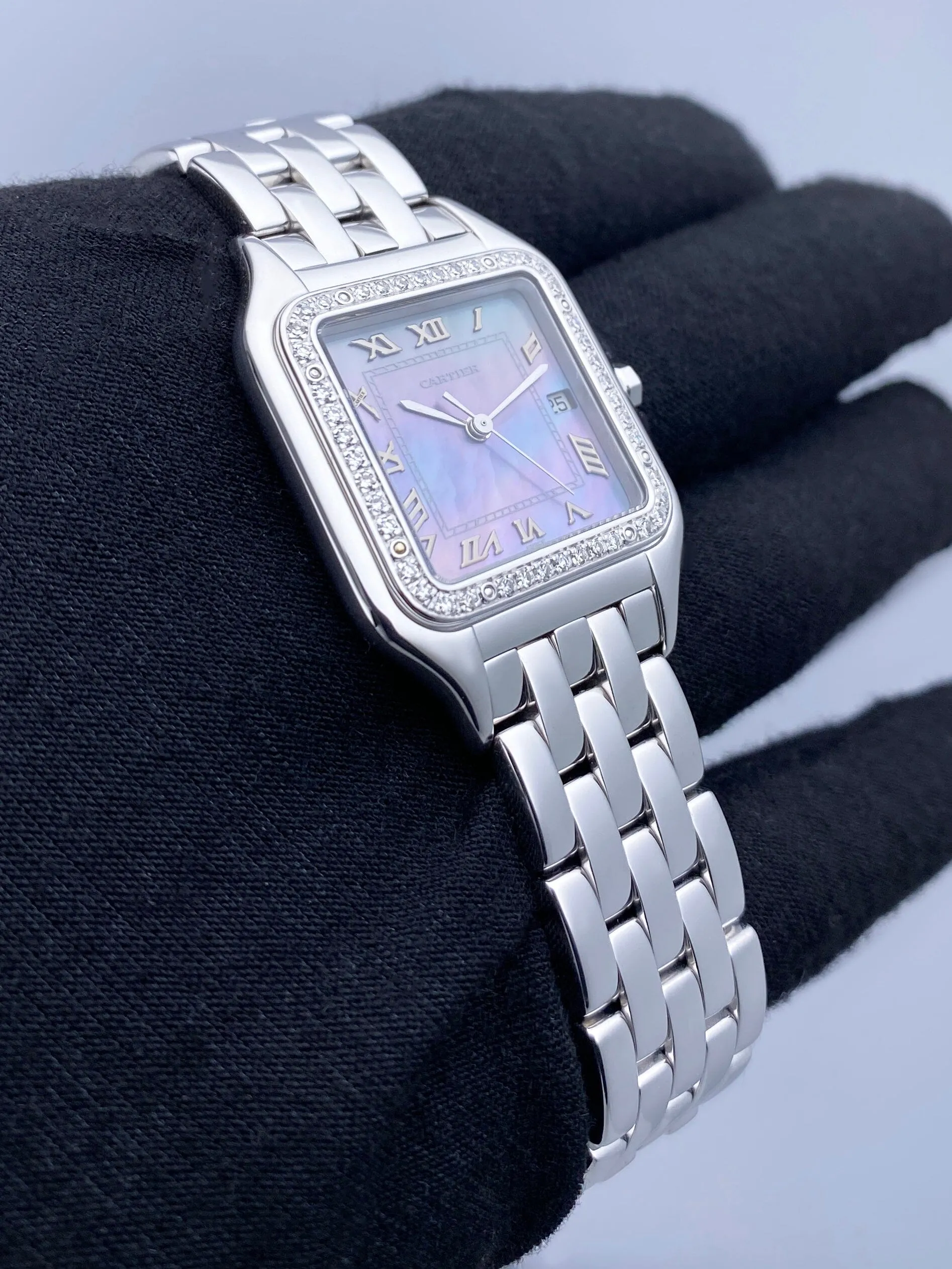 Cartier Panthere 1650 MOP White Gold Ladies Watch Box Papers