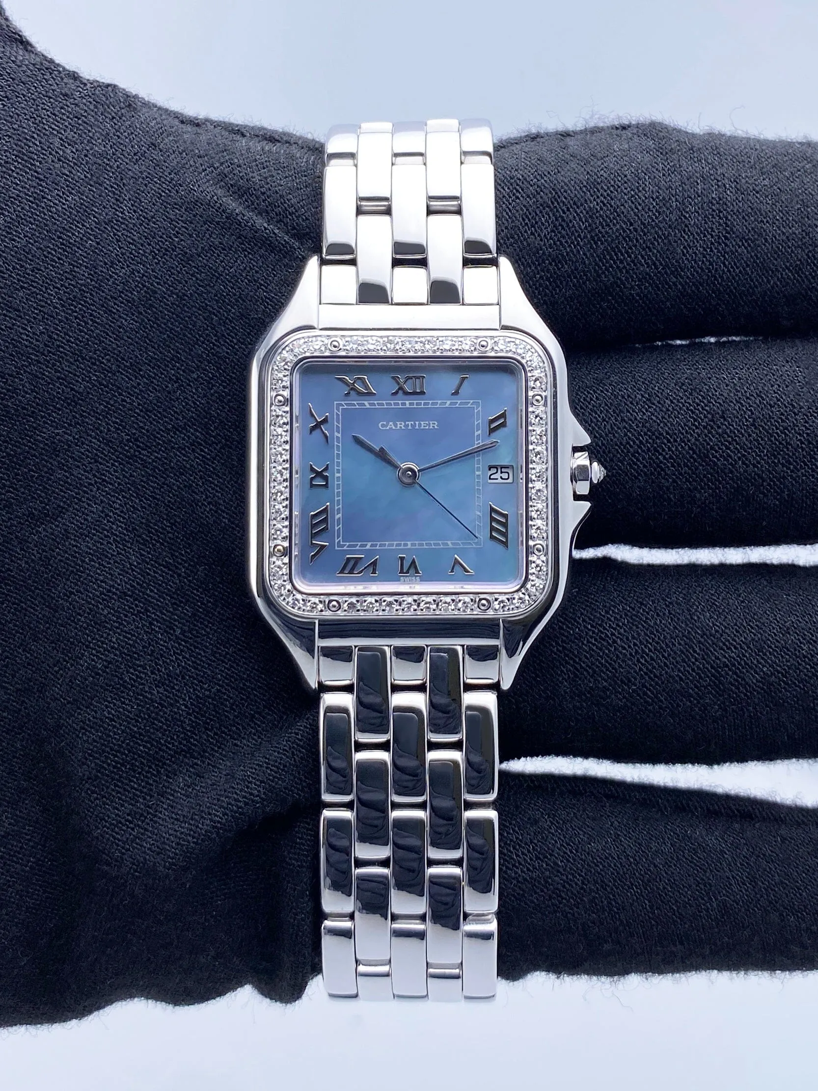 Cartier Panthere 1650 MOP White Gold Ladies Watch Box Papers