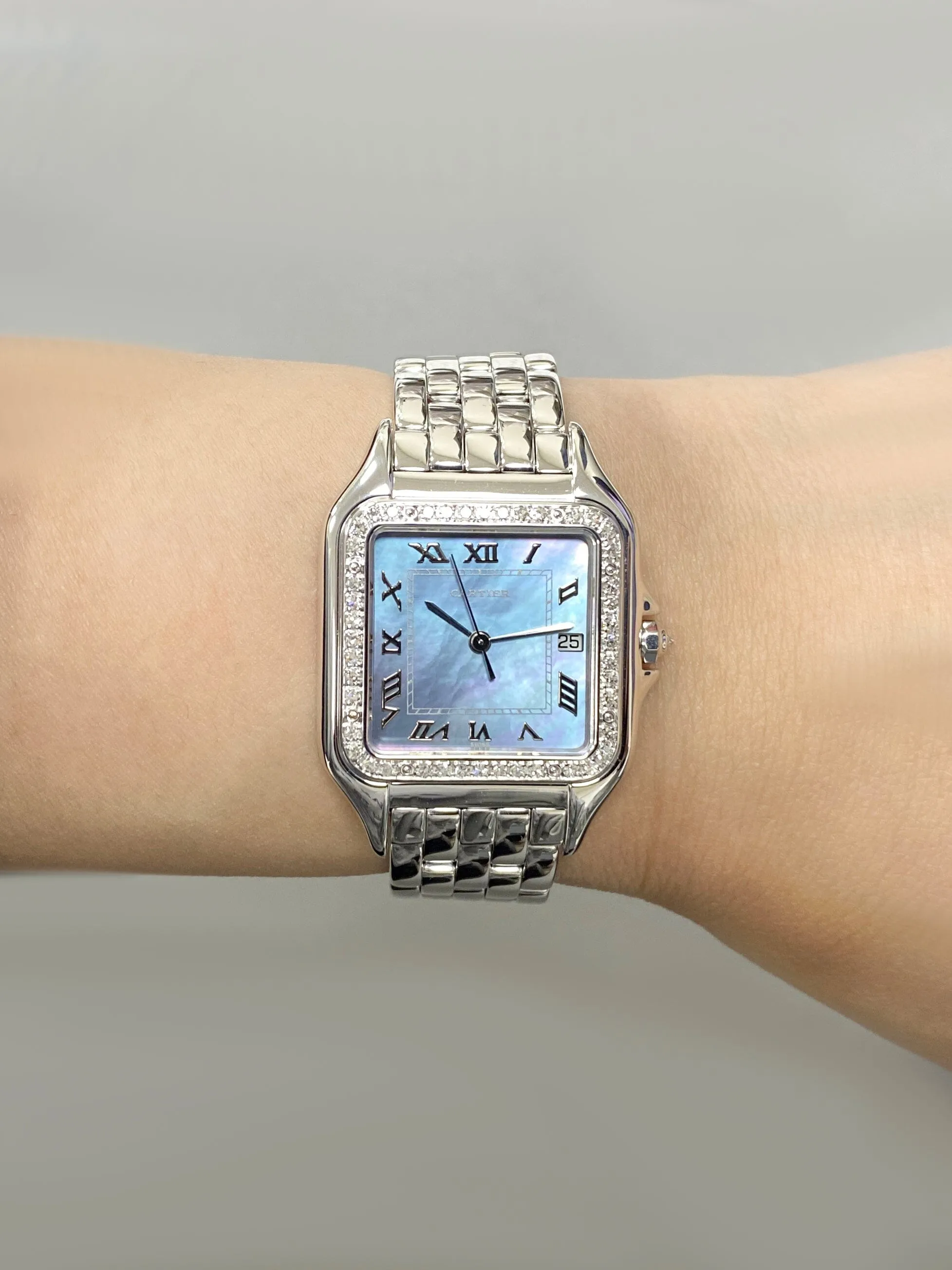 Cartier Panthere 1650 MOP White Gold Ladies Watch Box Papers