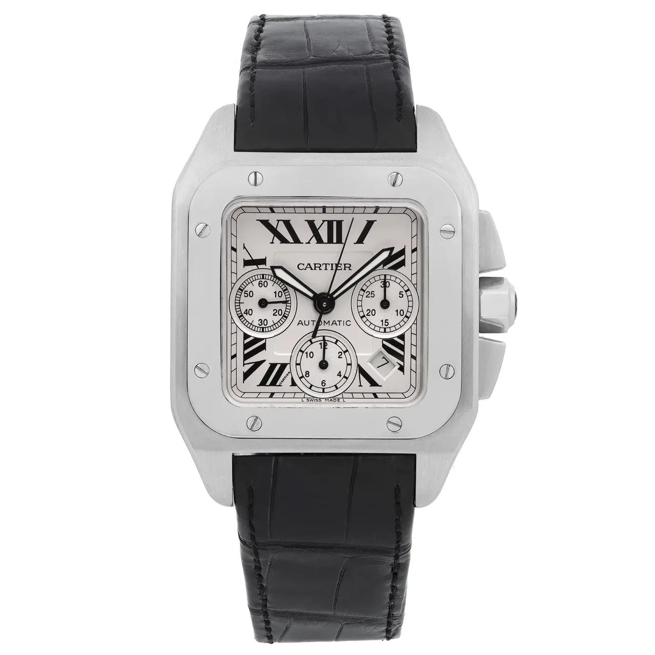 Cartier Santos 100 Chronograph Steel Silver Dial Automatic Watch W20090X8