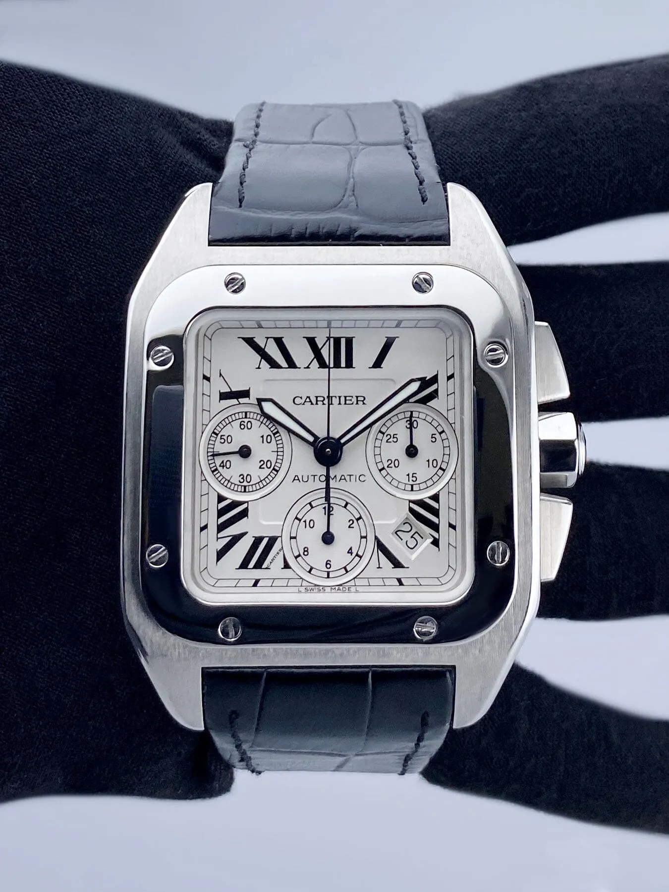 Cartier Santos-100 XL W20090X8 Chronograph Steel Mens Watch
